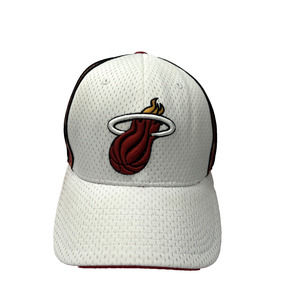 Adidas Men's Miami Heat Hat Cap White / Red Mesh NBA Basketball Hat One Size